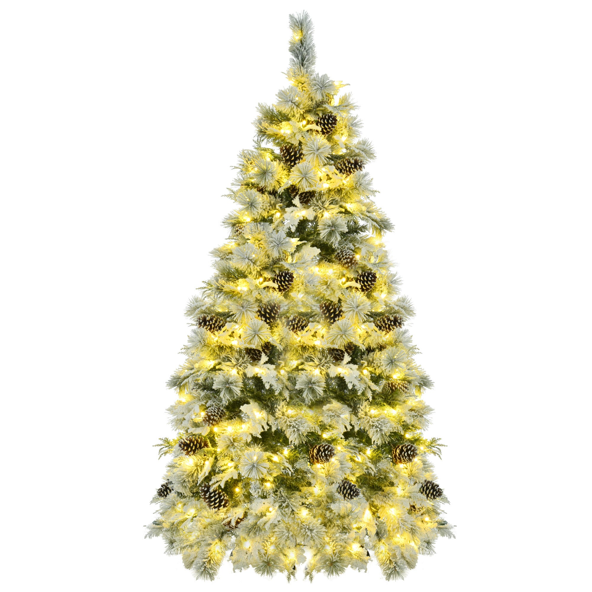 6FT Pre-Lit Spruce Snow Flocked Christmas Tree with Pine Cones