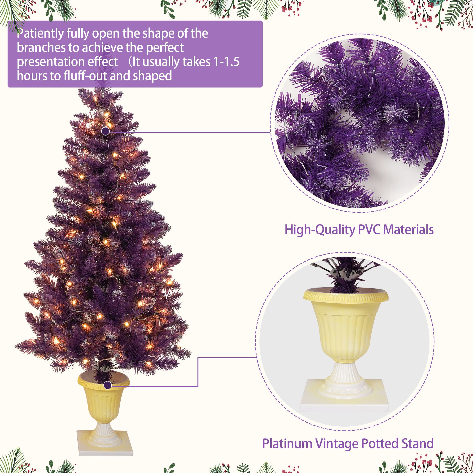 Pre-lit Christmas Artificial Tree 4-Piece Set