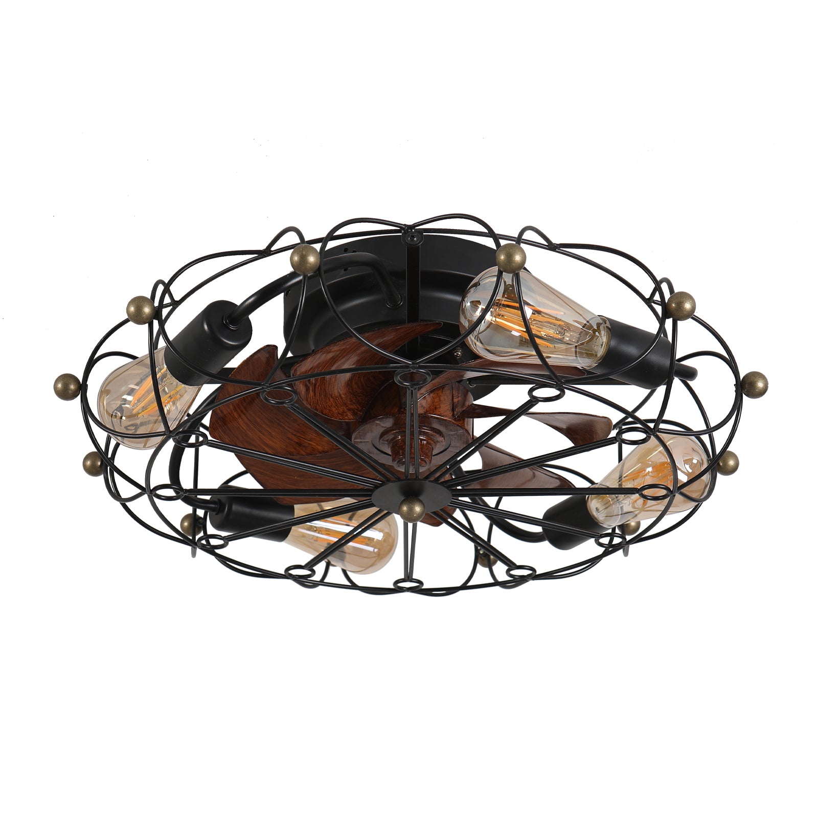 Low Profile Caged Ceiling Fan with Light and Remote - 20 Inch Industrial Flush Mount Fan