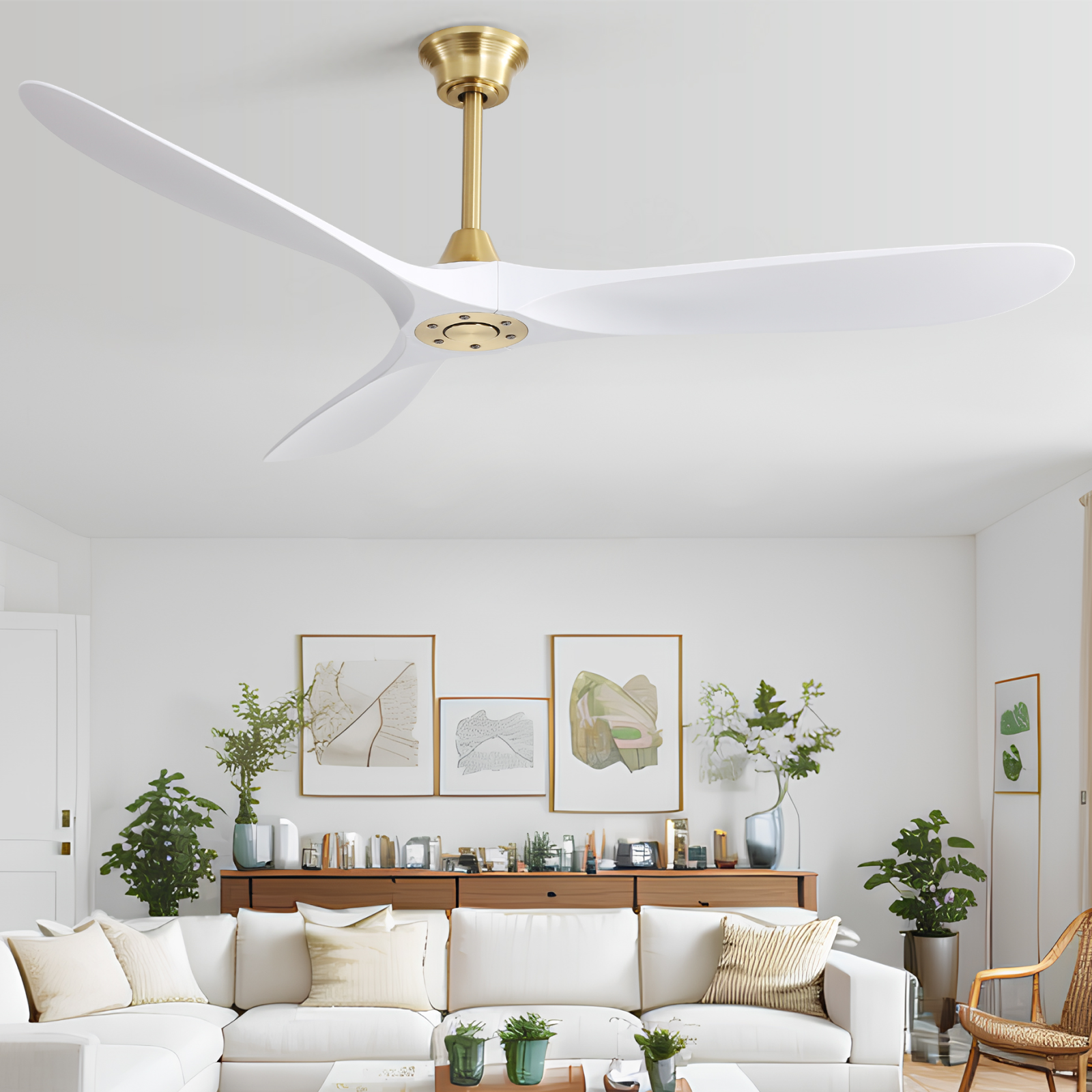 60 Inch Modern ABS Ceiling Fan With 6 Speed Smart Remote Control Reversible DC