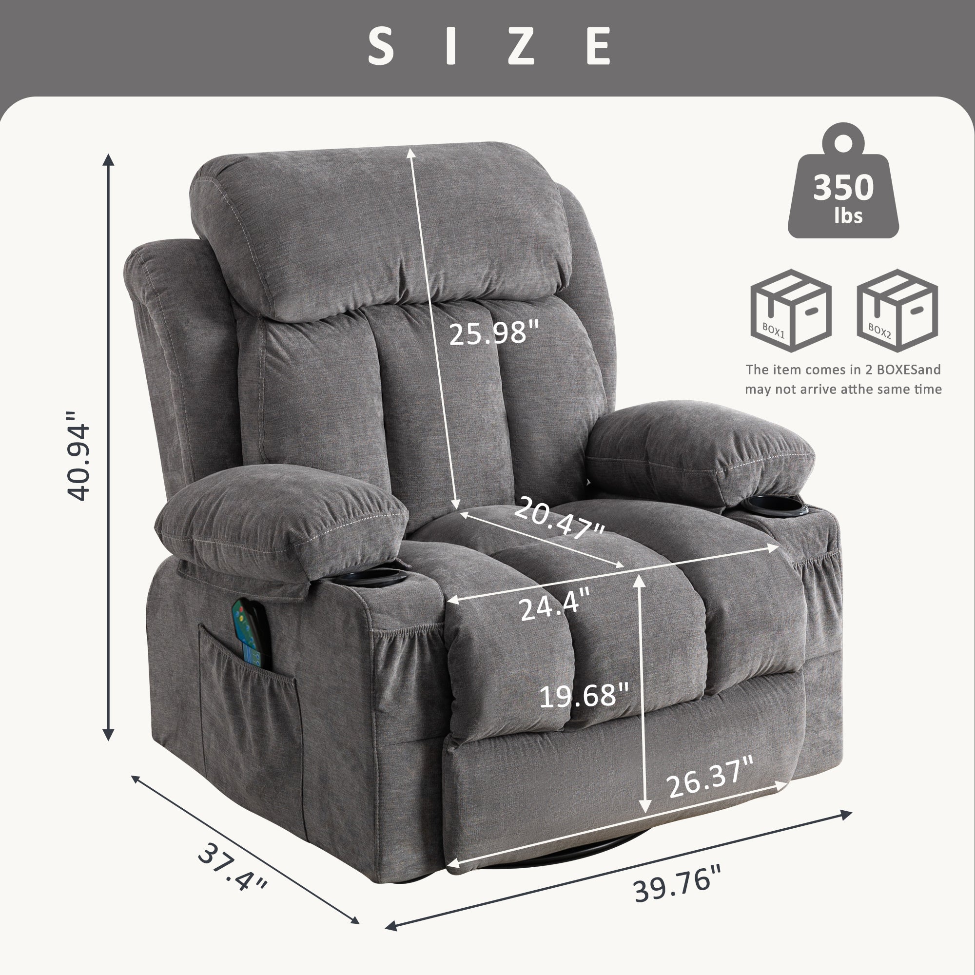 350 LBS Swinging recliner massage heated sofa