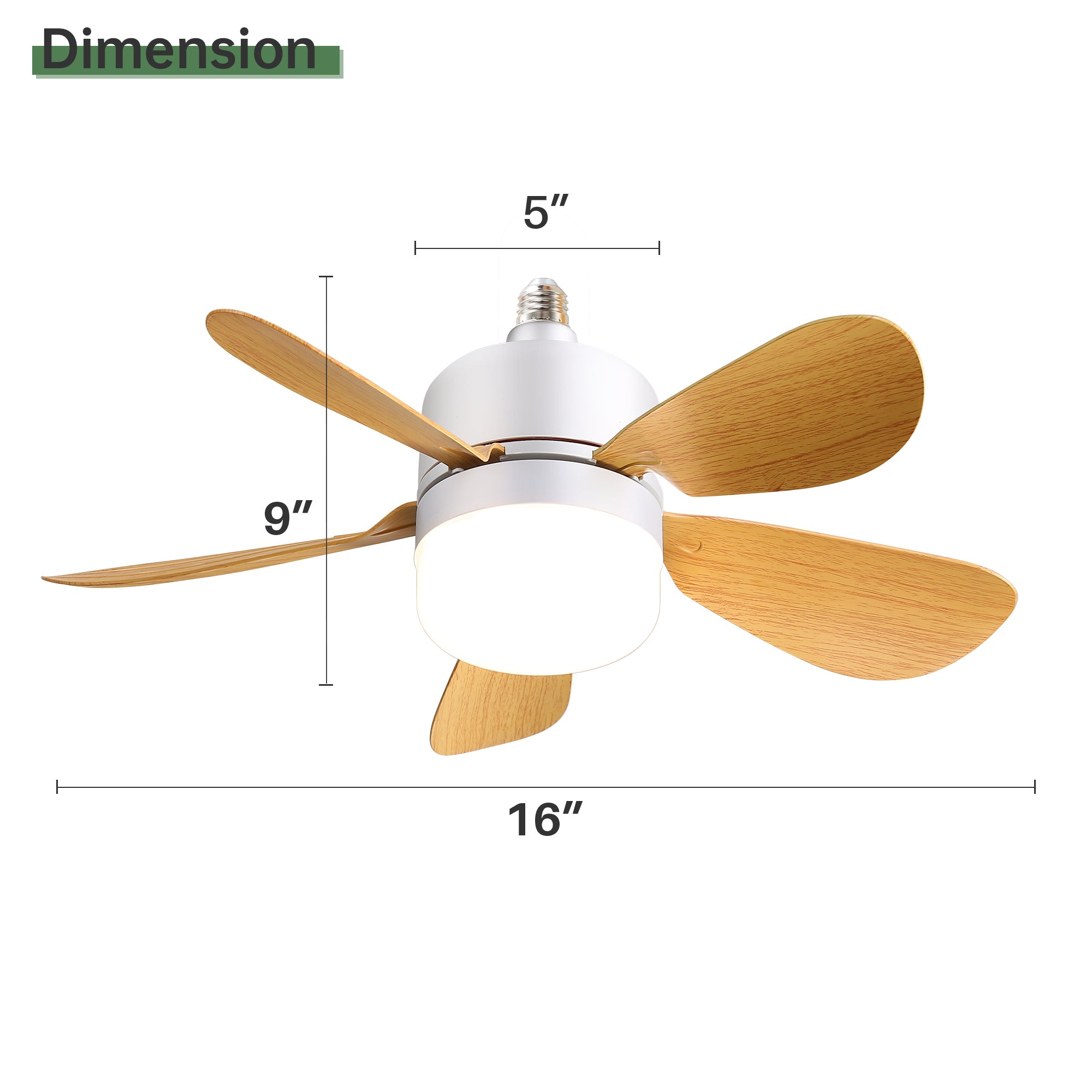 16 Inch Socket Ceiling Fans with Dimmable LED Light