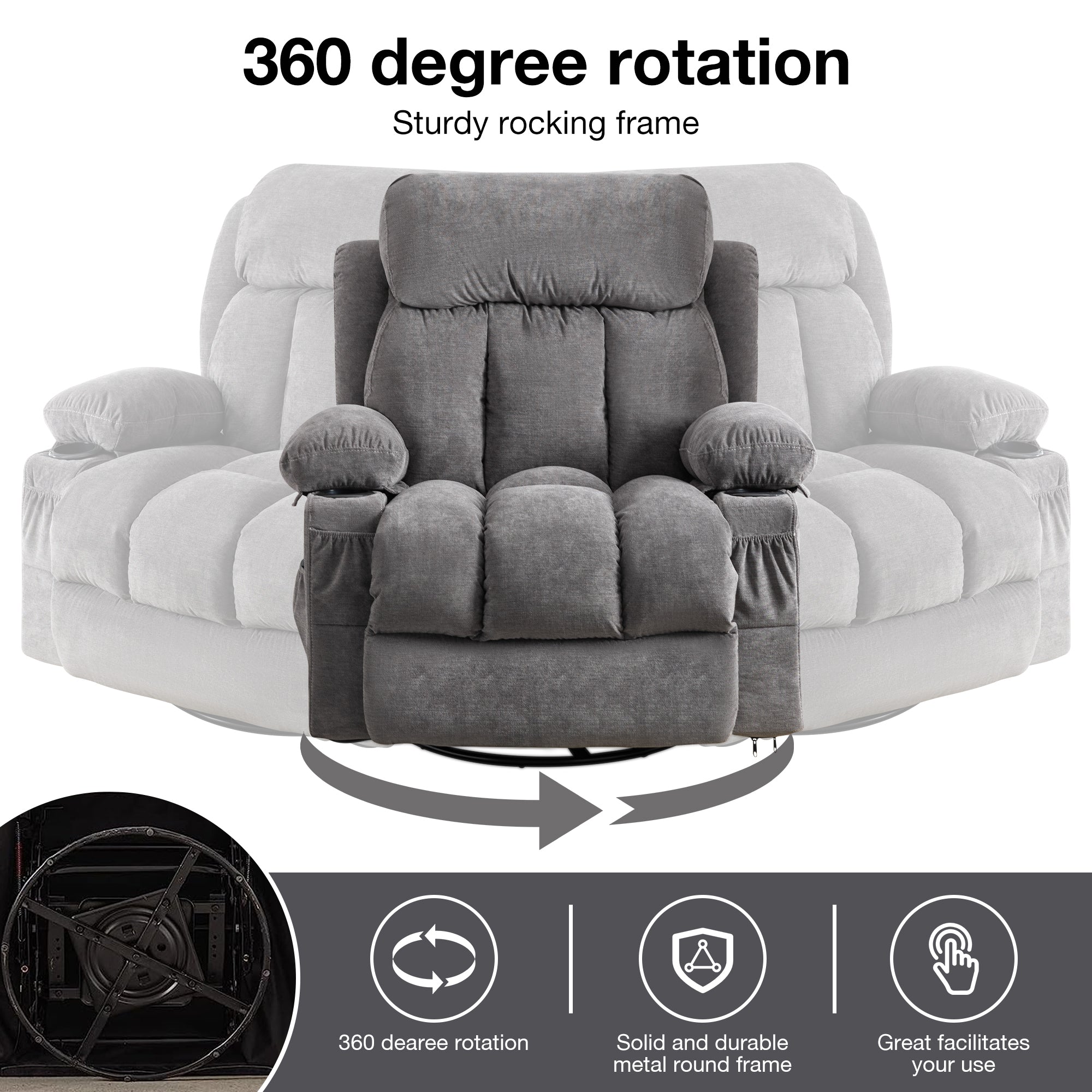 350 LBS Swinging recliner massage heated sofa