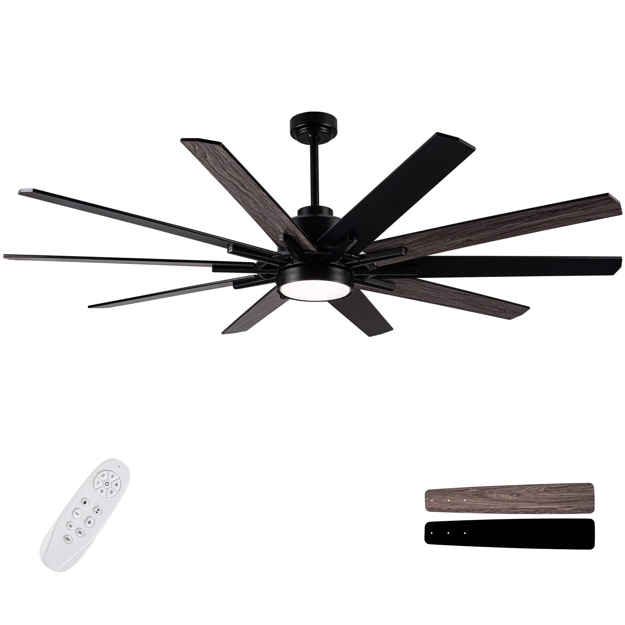 72 Inches Ceiling Fan LED Large Black Double Finish Remote Control