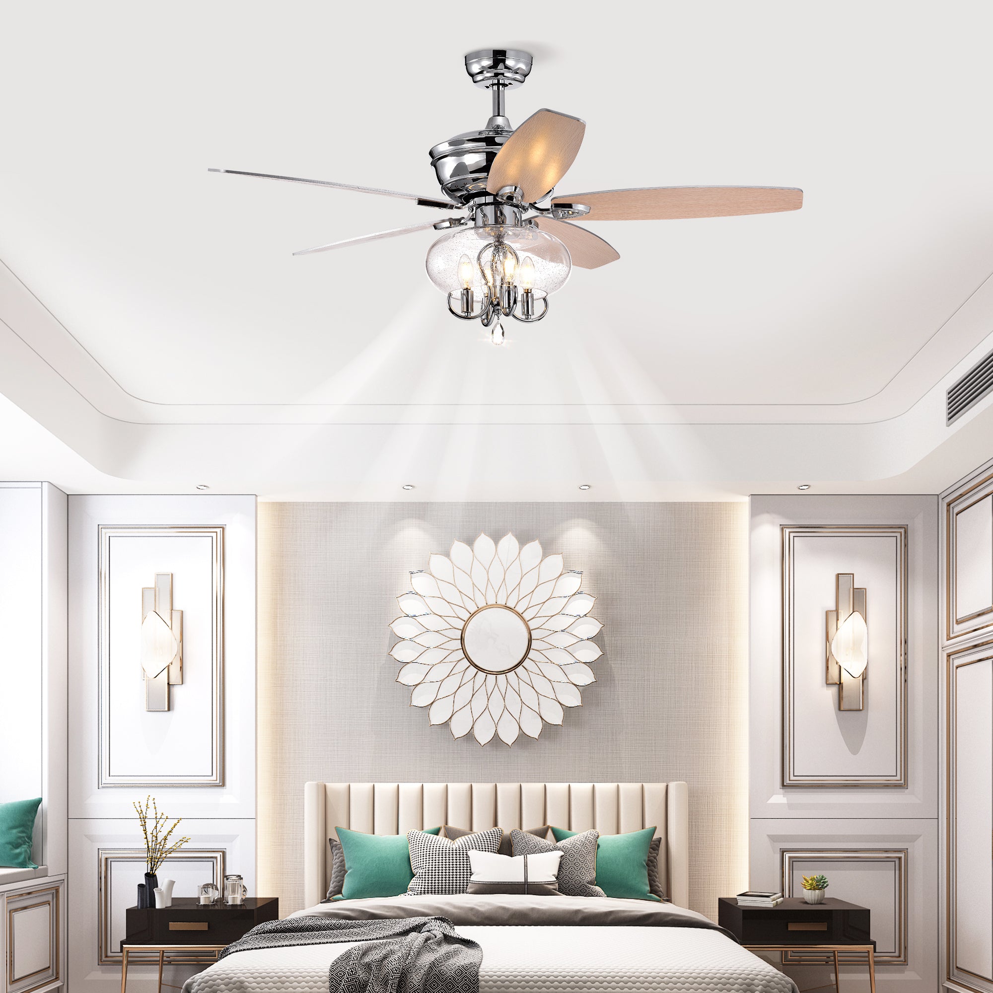 52" Crystal  Chandelier Fan with Remote