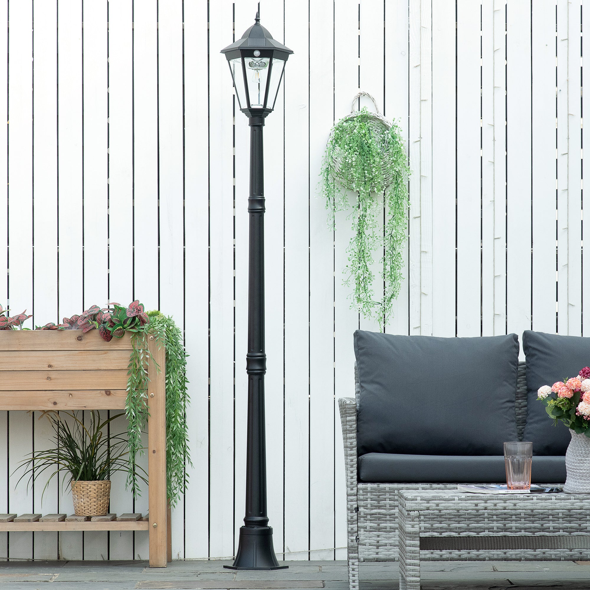 77" Solar Lamp Post Light - 18 LED Outdoor Street Lamp with Motion Sensor PIR