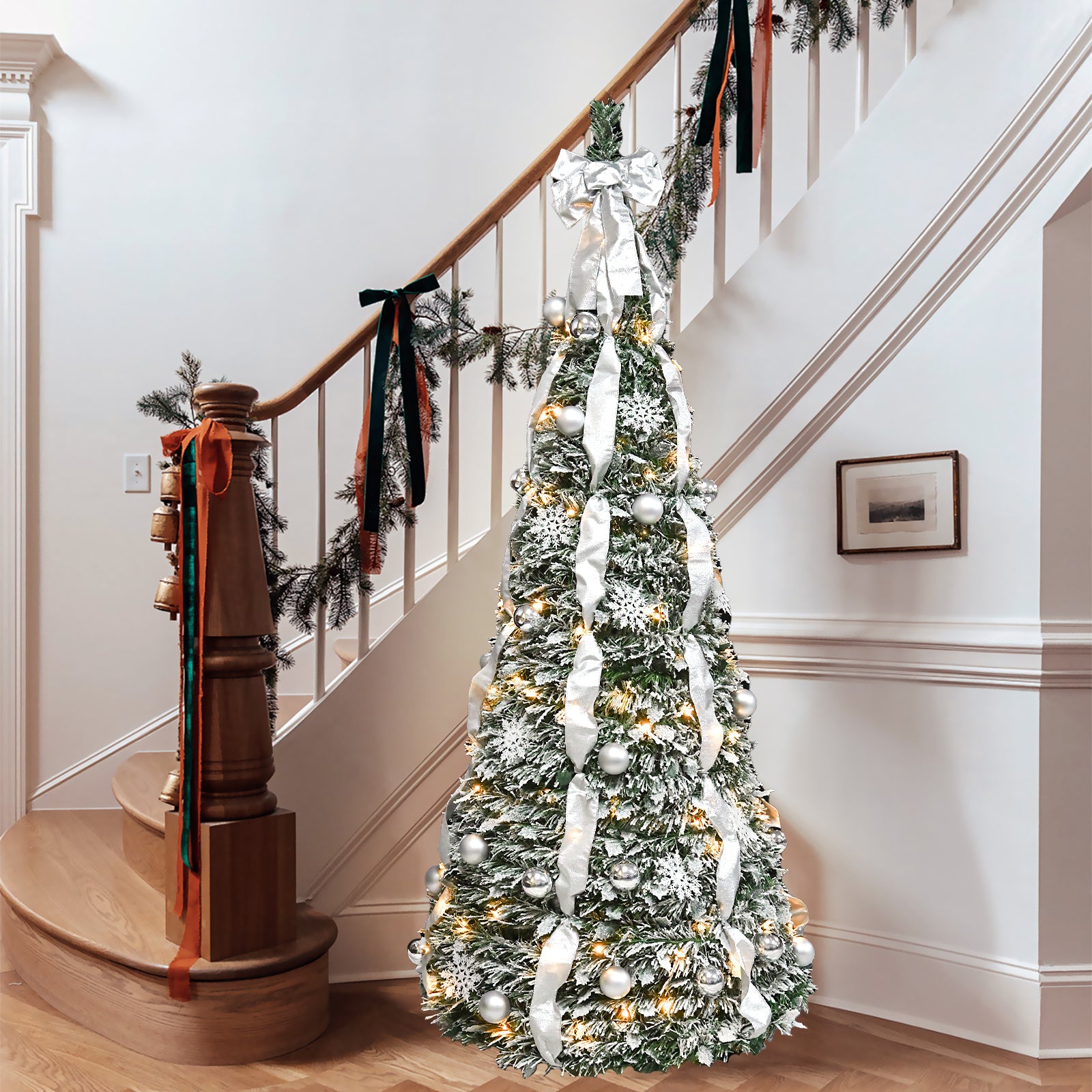7FT Flocked Pop-Up Christmas Tree with 200 Warm White UL Lights