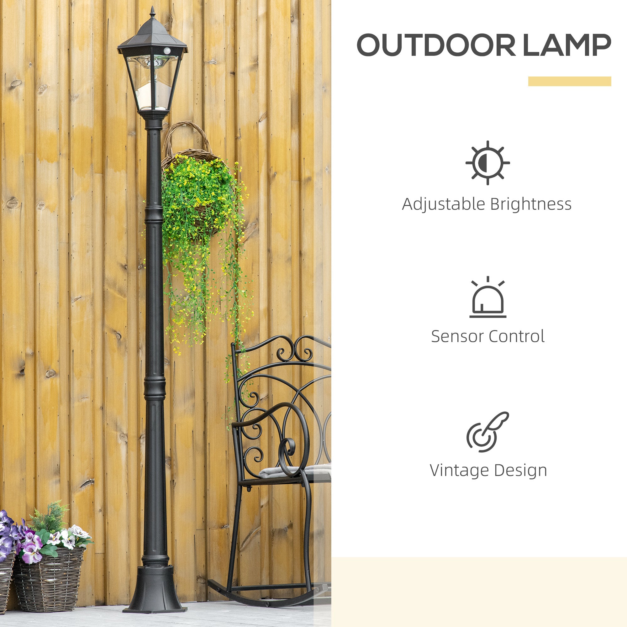 77" Solar Lamp Post Light - 18 LED Outdoor Street Lamp with Motion Sensor PIR
