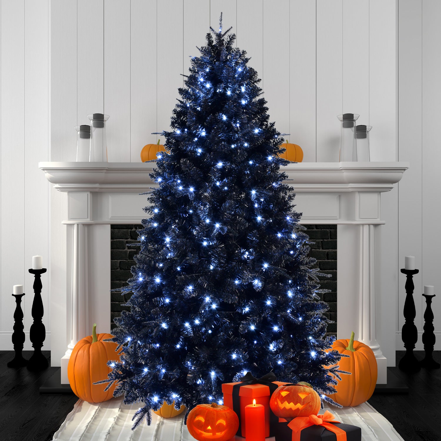 8ft Pre-Lit Black Christmas Tree