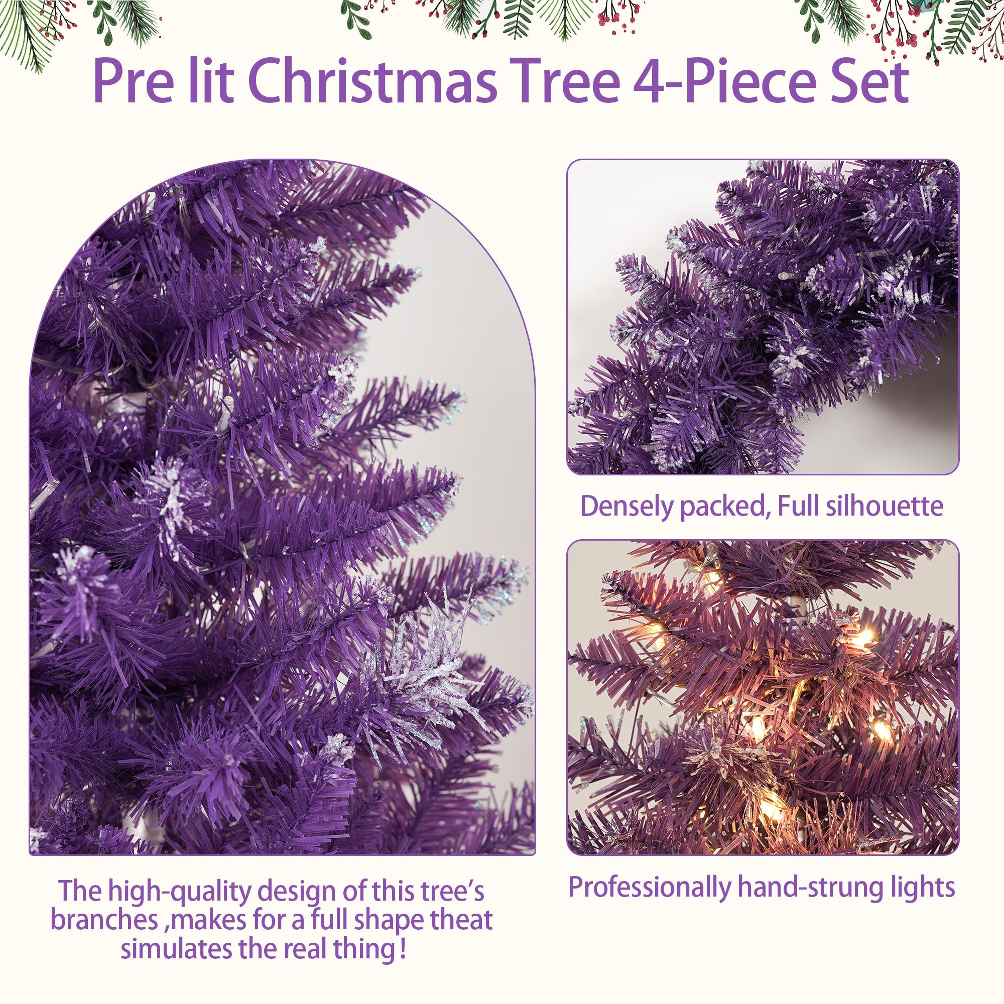 Pre-lit Christmas Artificial Tree 4-Piece Set