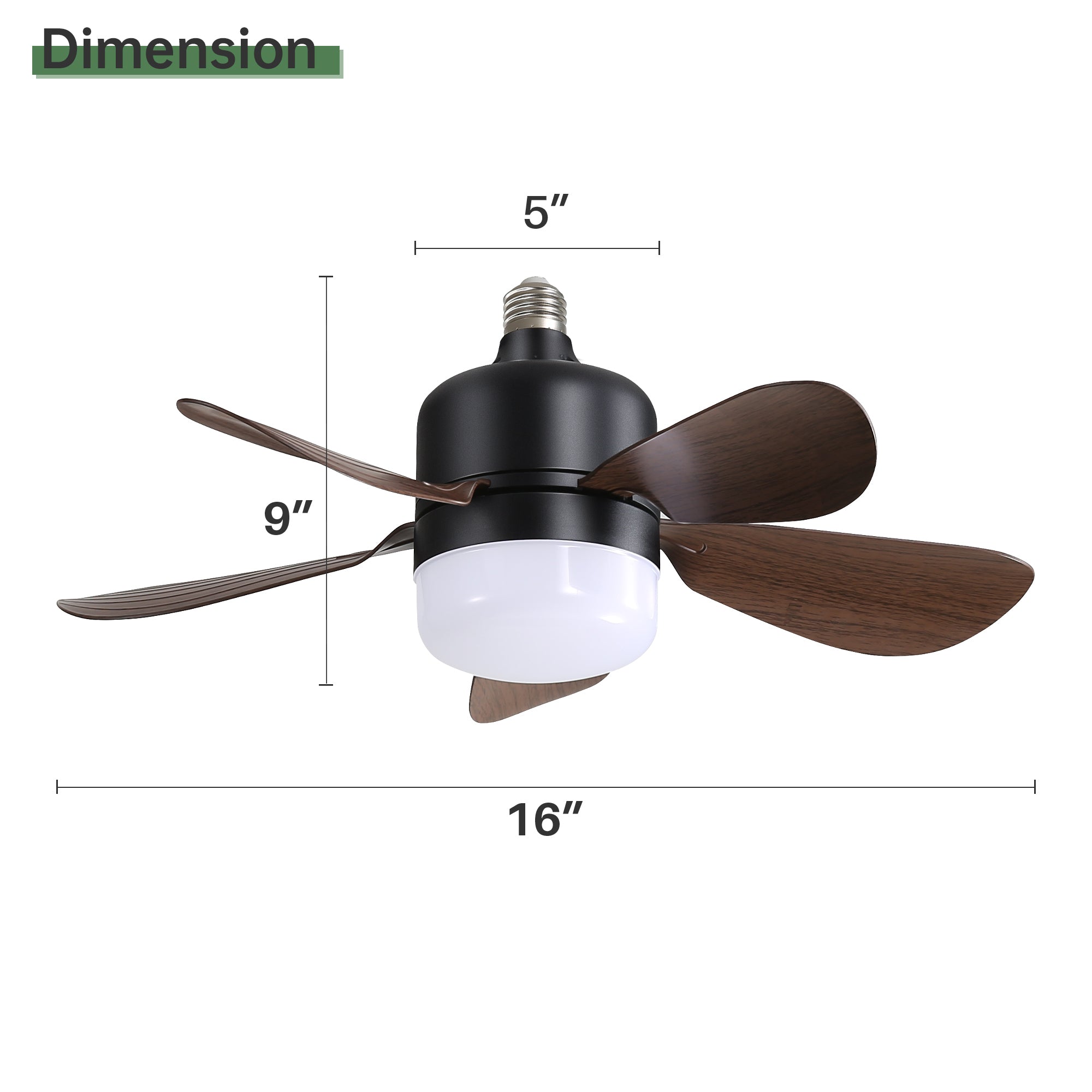 16 Inch Black Socket Light Ceiling Fans with 3 Lighting Color