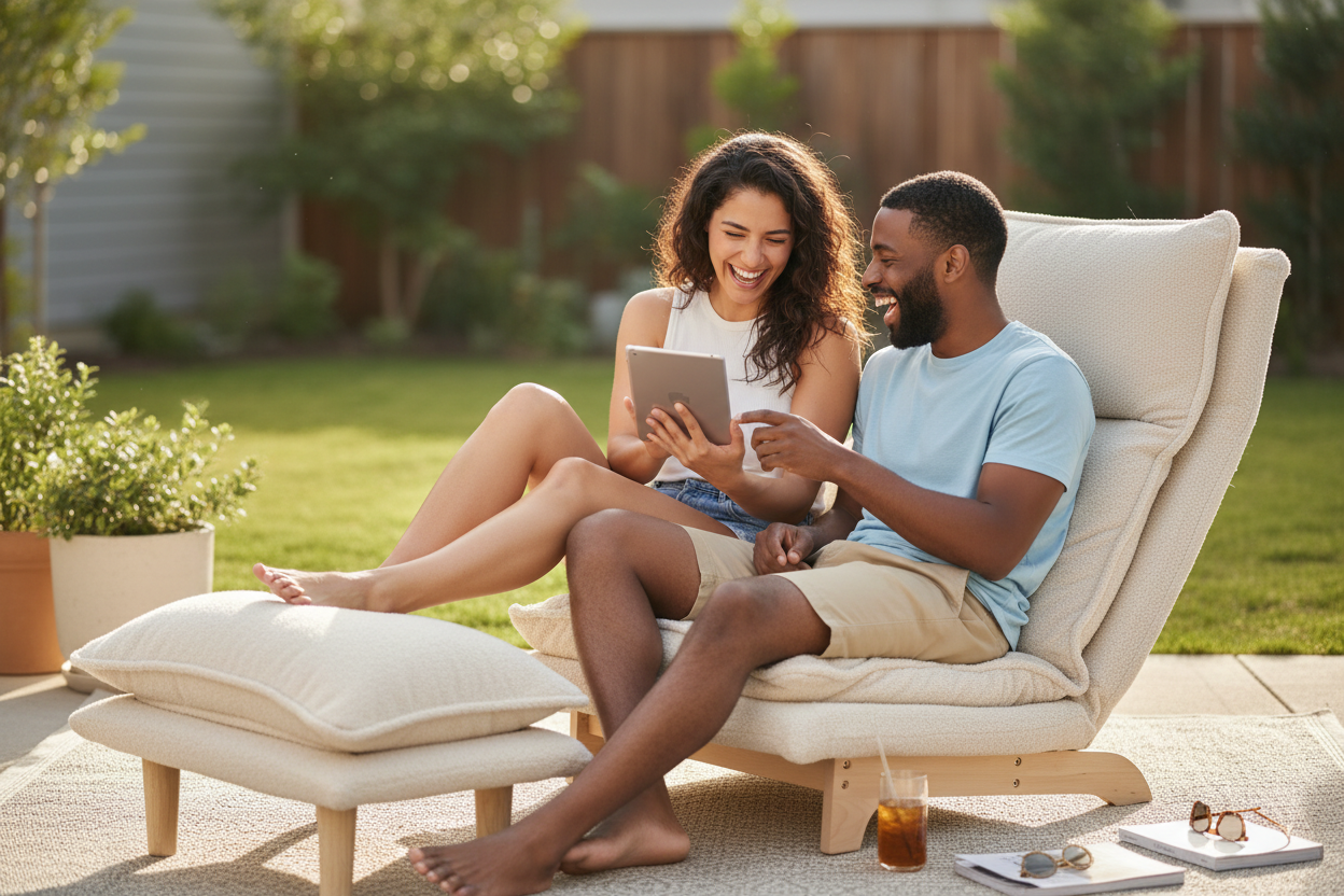 Couple relaxing on patio