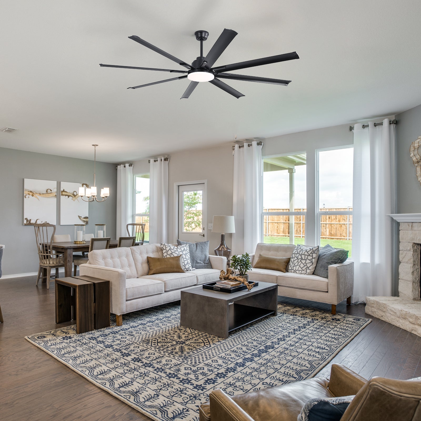 72 Inch Large Ceiling Fan with Remote Control - DC Motor Smart Fan for Living Room, 6 Speed Black Modern Design