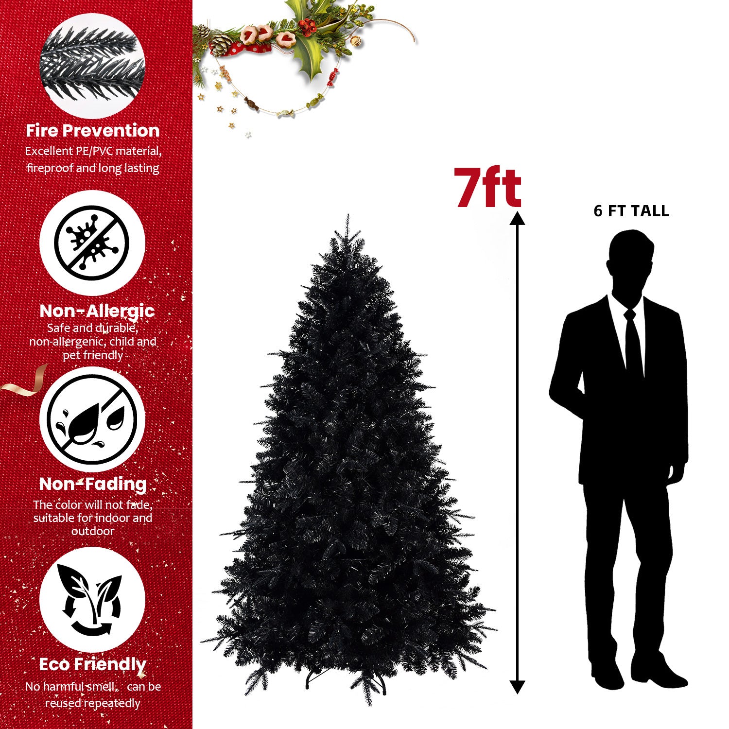 8ft Pre-Lit Black Christmas Tree