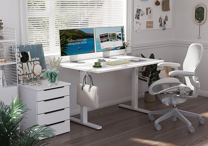 48" Electric Standing Desk with White Glass Top - Quick Assembly, Height Adjustable, T-Shape Base