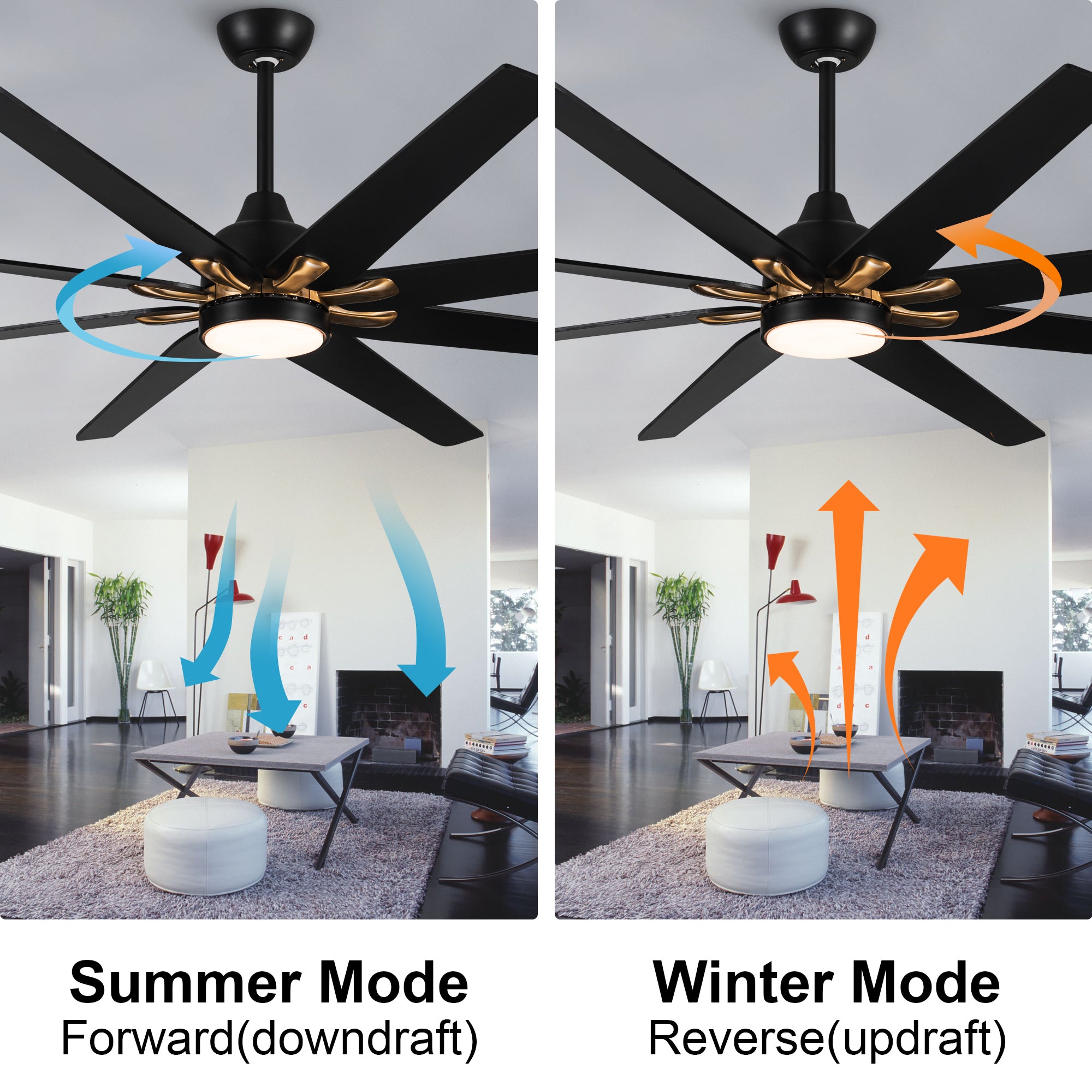 72 In Modern 8 Blades 24W  Ceiling Fan Lighting with Remote Control