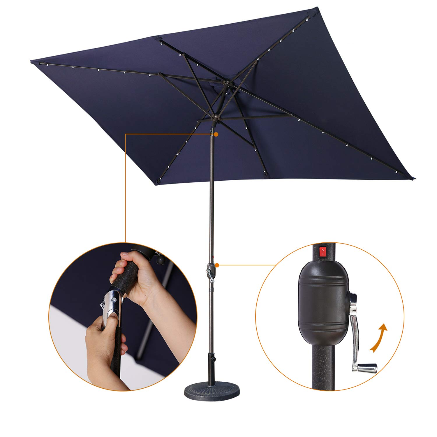 6.5 ft. x 10 ft Waterproof Rectangular Patio Umbrella with Solar Lights