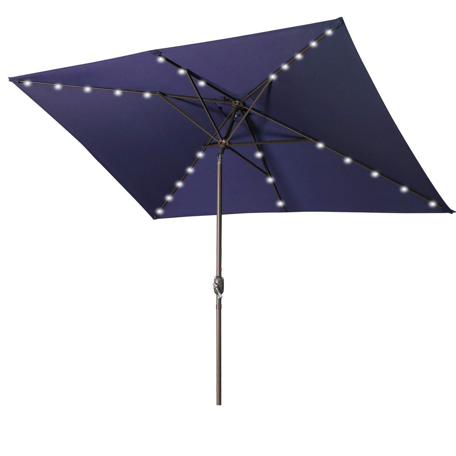 6.5 ft. x 10 ft Waterproof Rectangular Patio Umbrella with Solar Lights