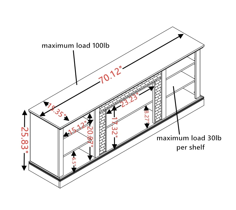 75" Large TV Media Stand with 23" Fireplace Insert