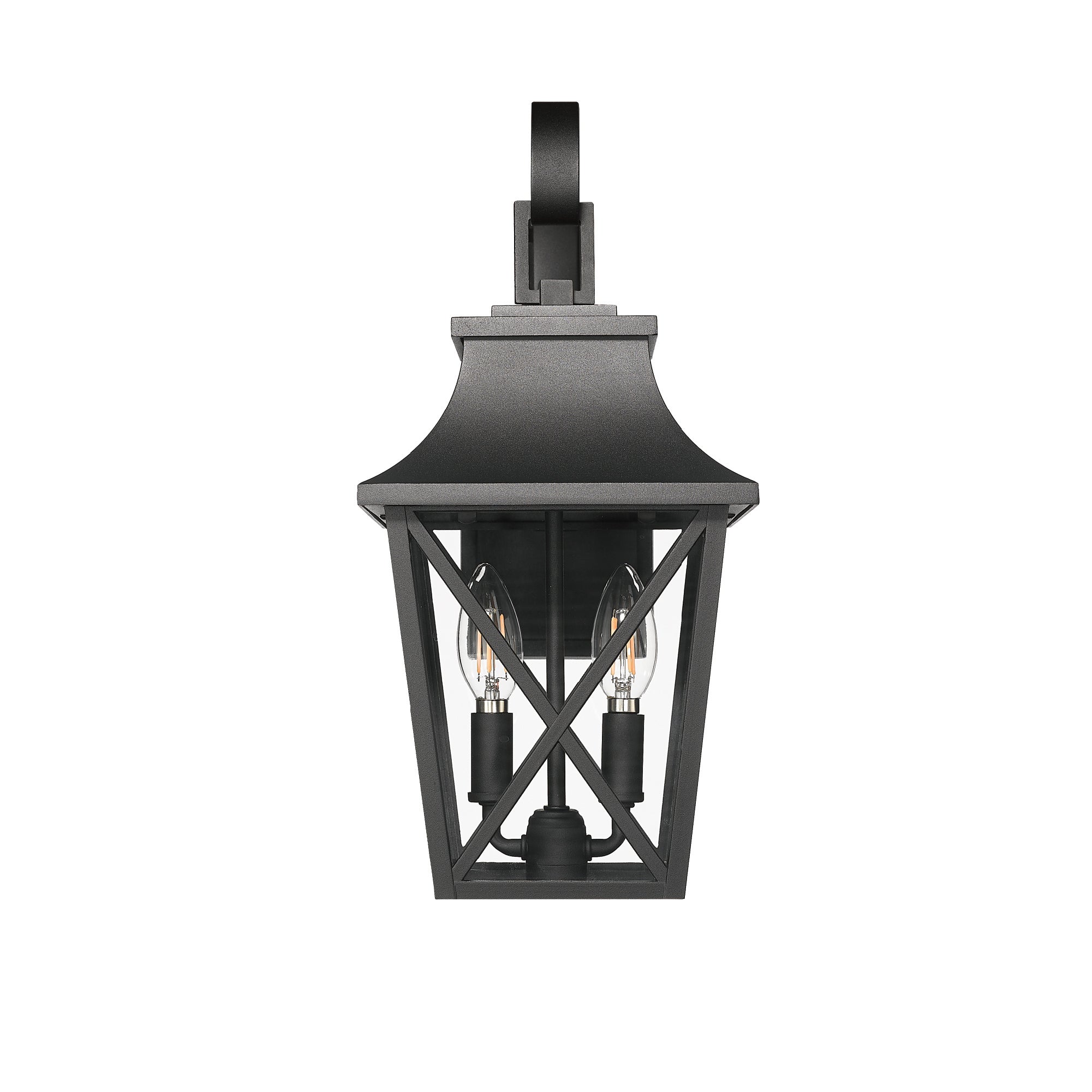Black Outdoor Wall Lantern 2-Pack - Large Modern Porch Light with Glass Shade