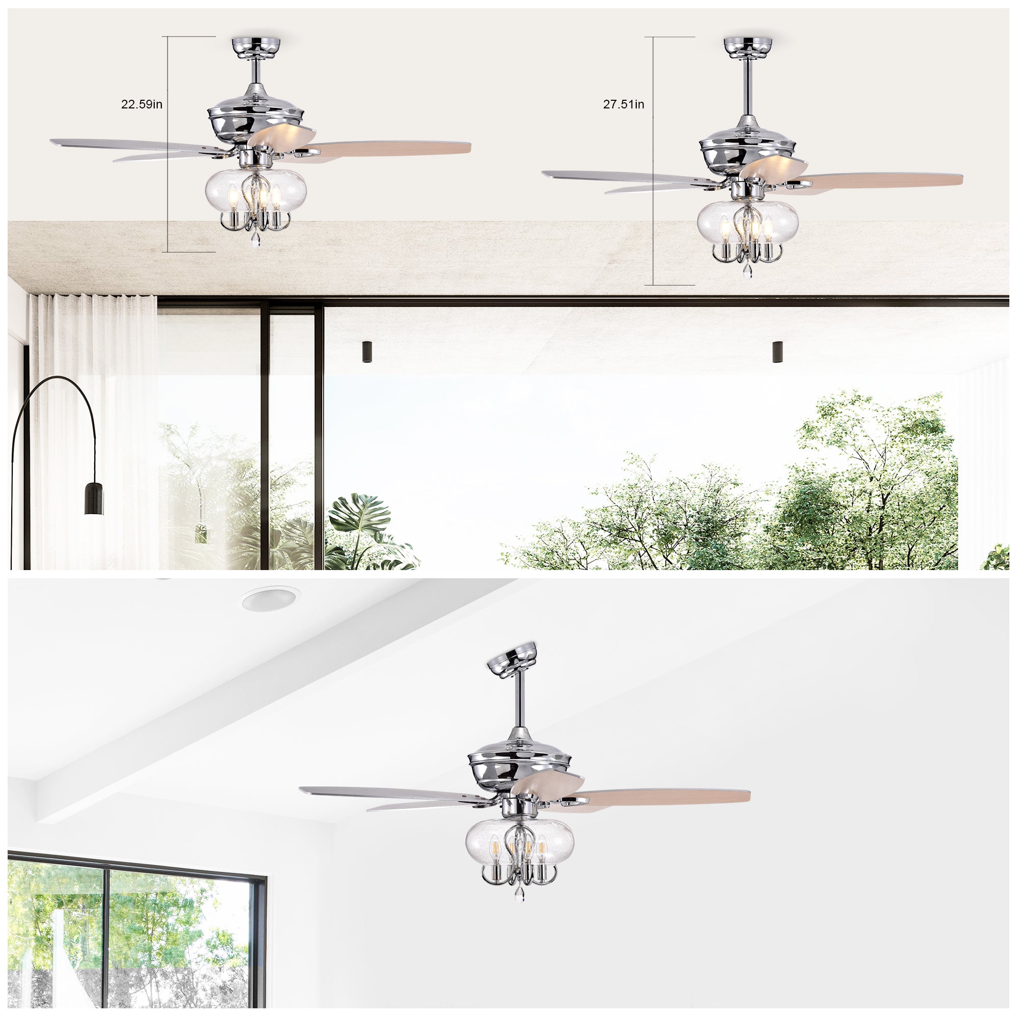 52" Crystal  Chandelier Fan with Remote