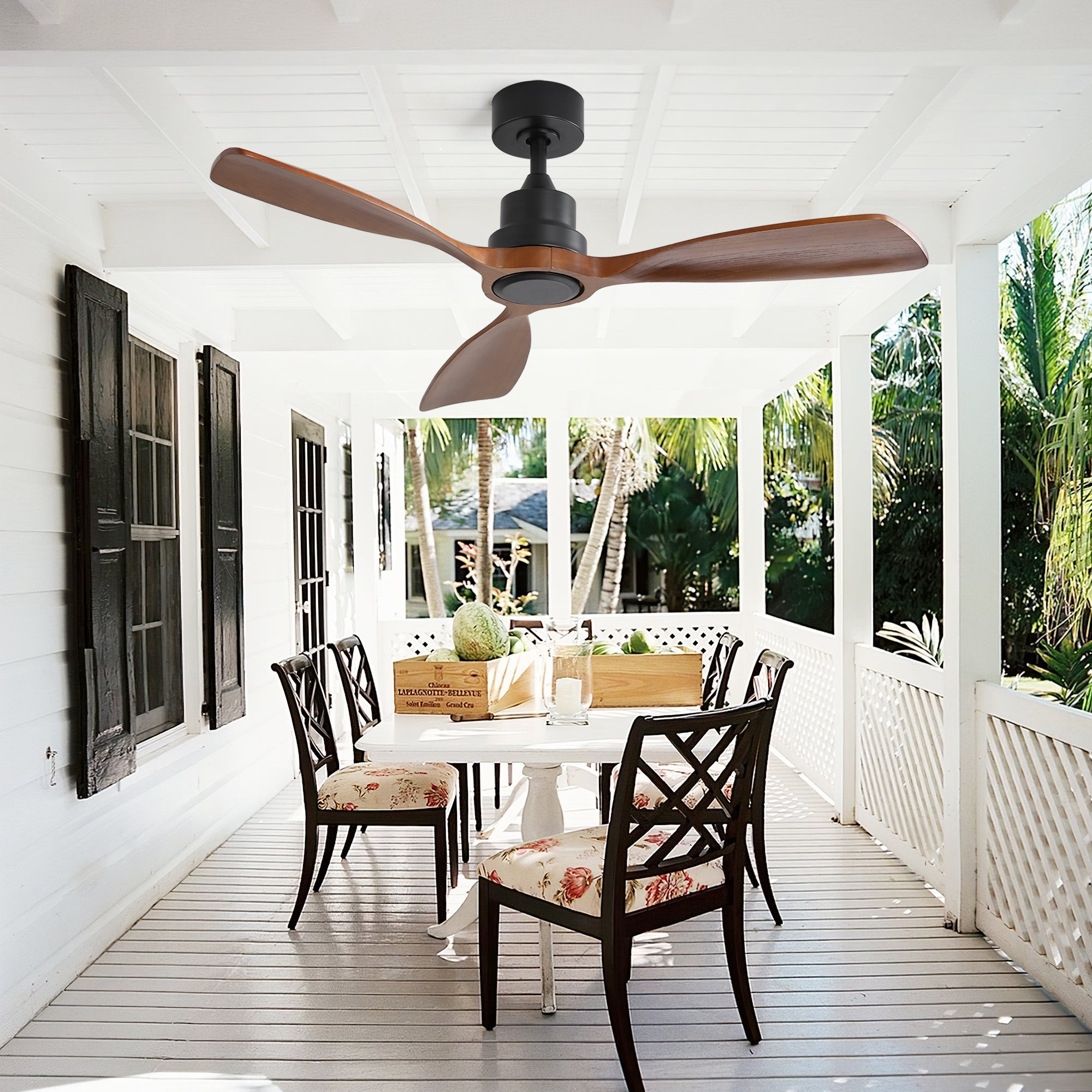 48 Inch Ceiling Fan Without Light - 6 Speed DC Motor with Solid Wood Blades for Indoor Outdoor Use
