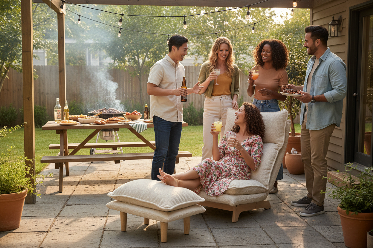 Friends gathering at backyard party