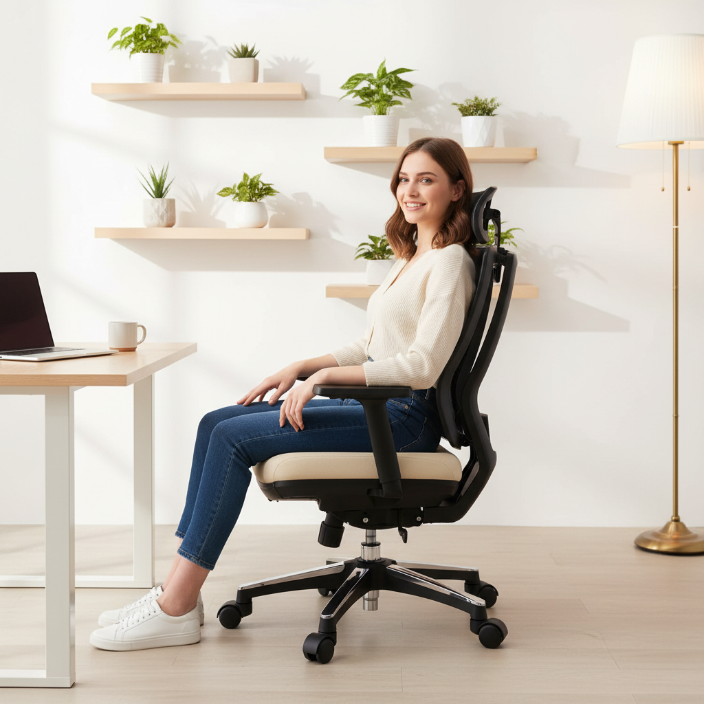 Rackora Chair - Female Model Side Profile